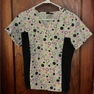 Cherokee Multicolor Polka Dot Short Sleeve Scrub Top